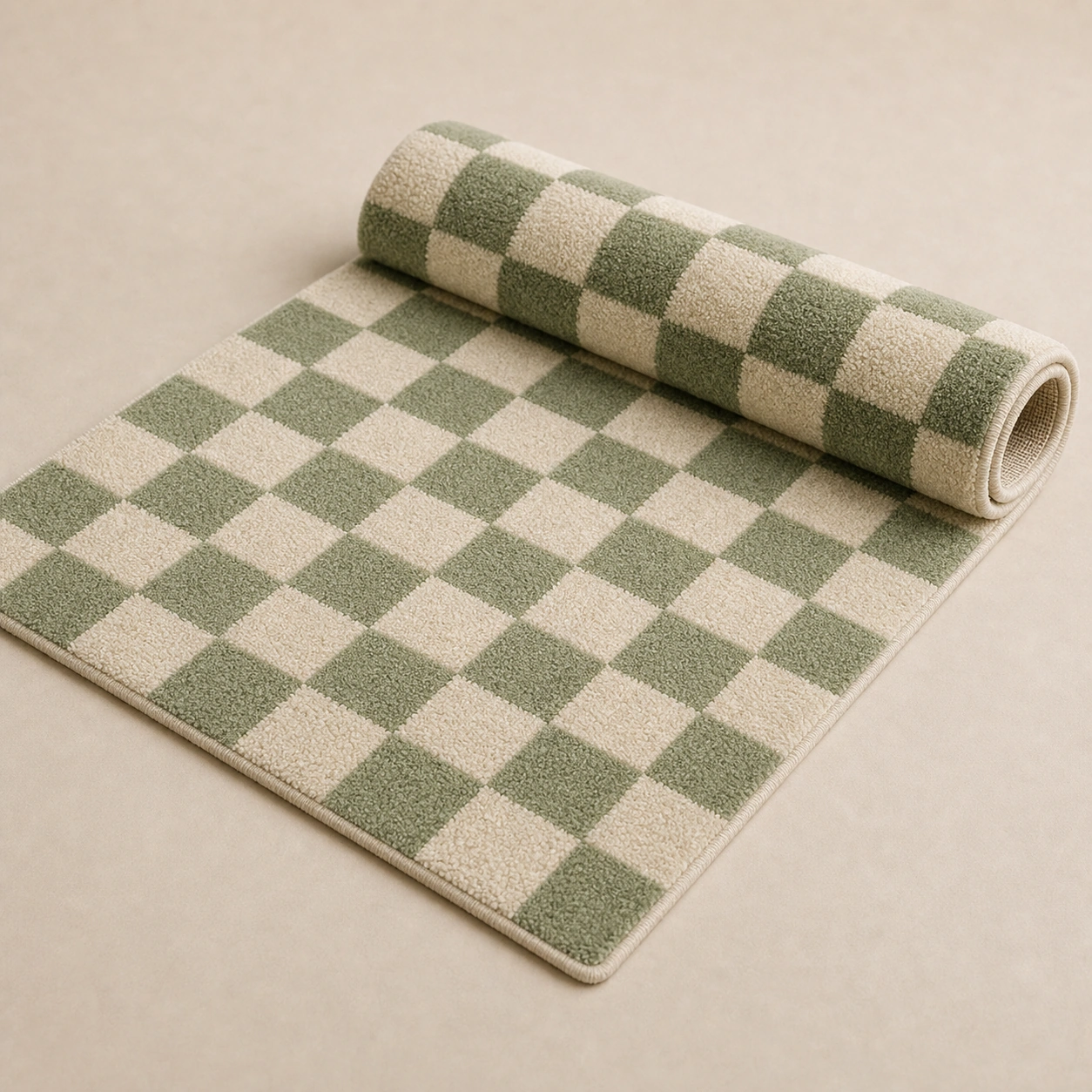 Realistic studio product card for Checkerboard Rug, a fictional home item.