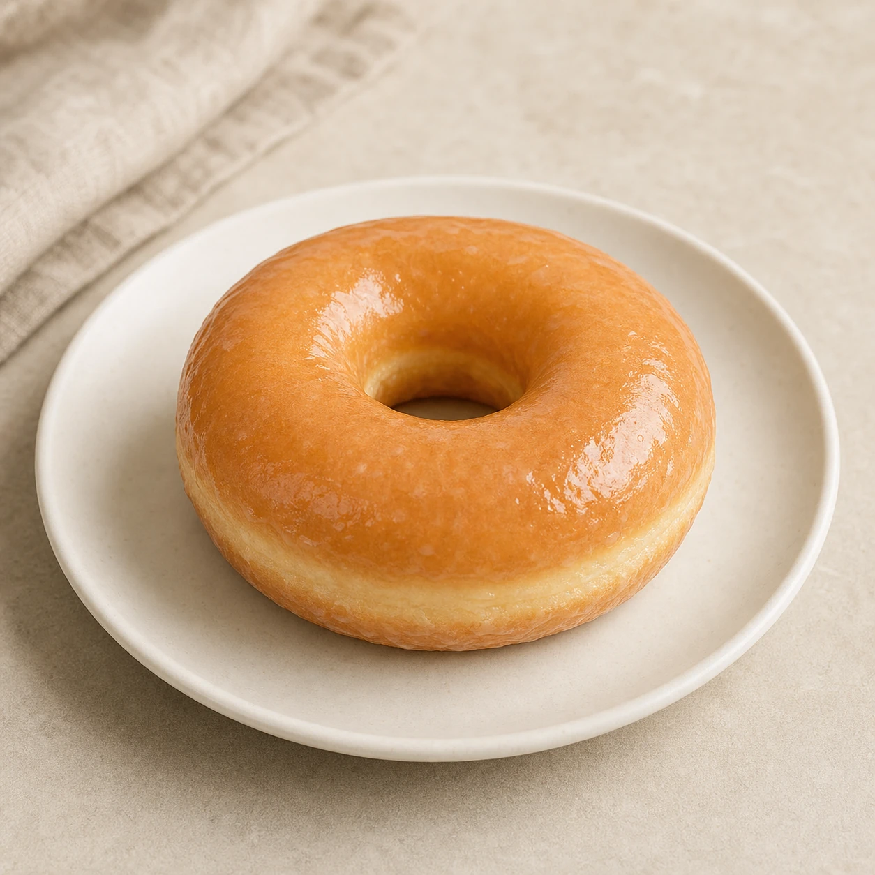 Realistic studio food card for Pufka Glazed Donut, a fictional donut item.