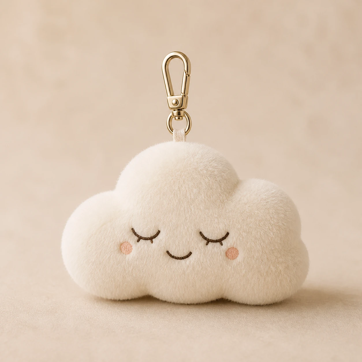 Realistic studio product card for Plushlab Cloud Charm, a fictional collectibles item.