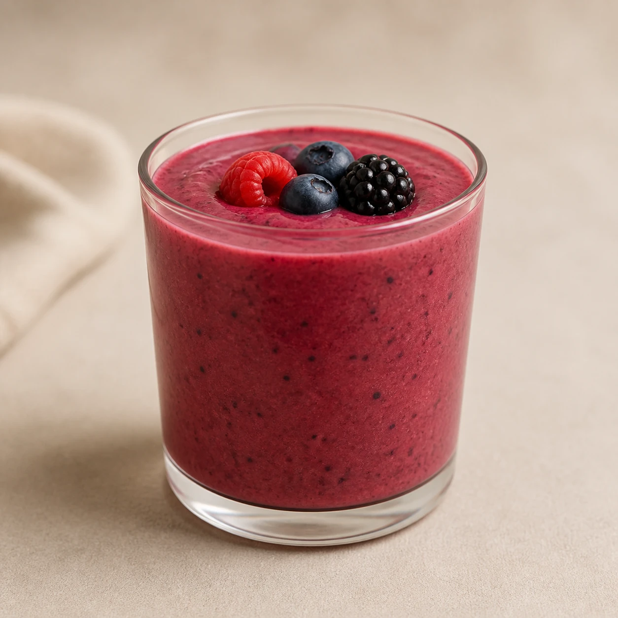 Realistic studio food card for Svizho Berry Smoothie, a fictional smoothie item.