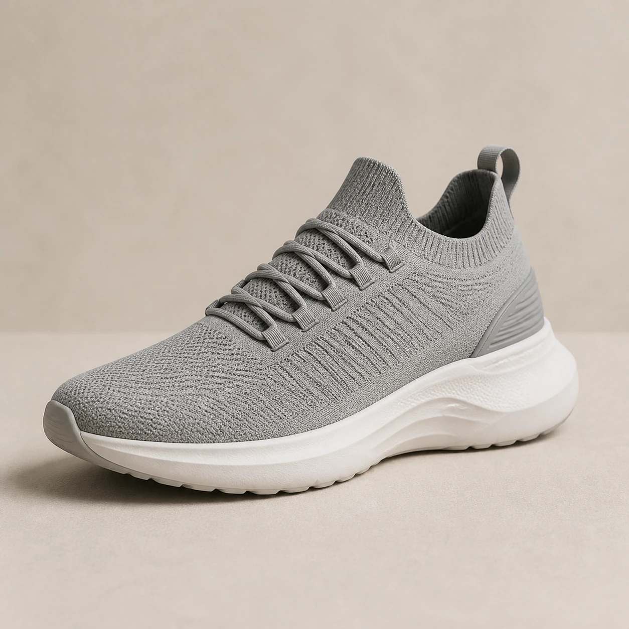 Realistic studio product card for Strade Cloud Knit, a fictional footwear item.