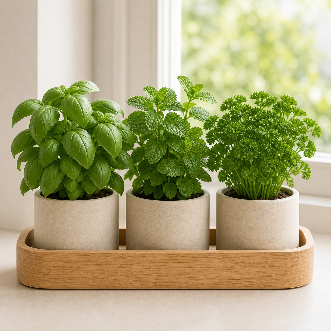 Realistic studio product card for Windowsill Herb Planter, a fictional potted plant item.