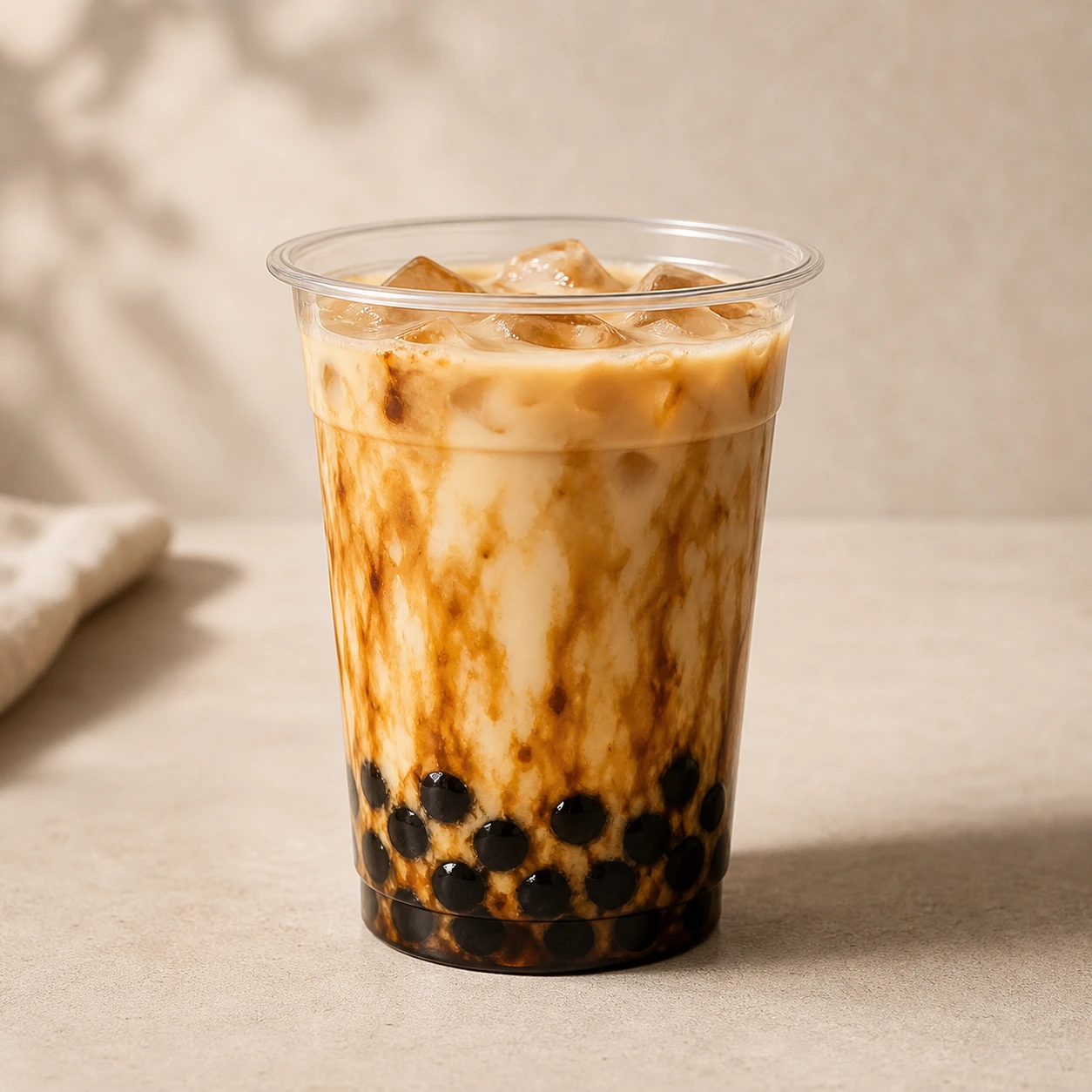 Realistic studio food card for Tapio Brown Sugar Boba, a fictional bubble_tea item.