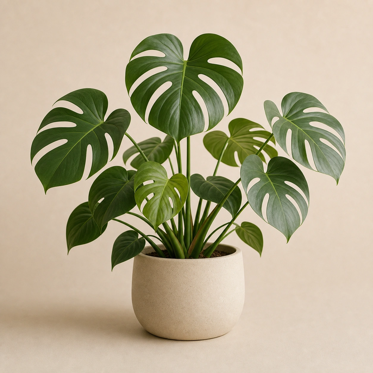 Realistic studio product card for Monstera in Stone Pot, a fictional potted plant item.