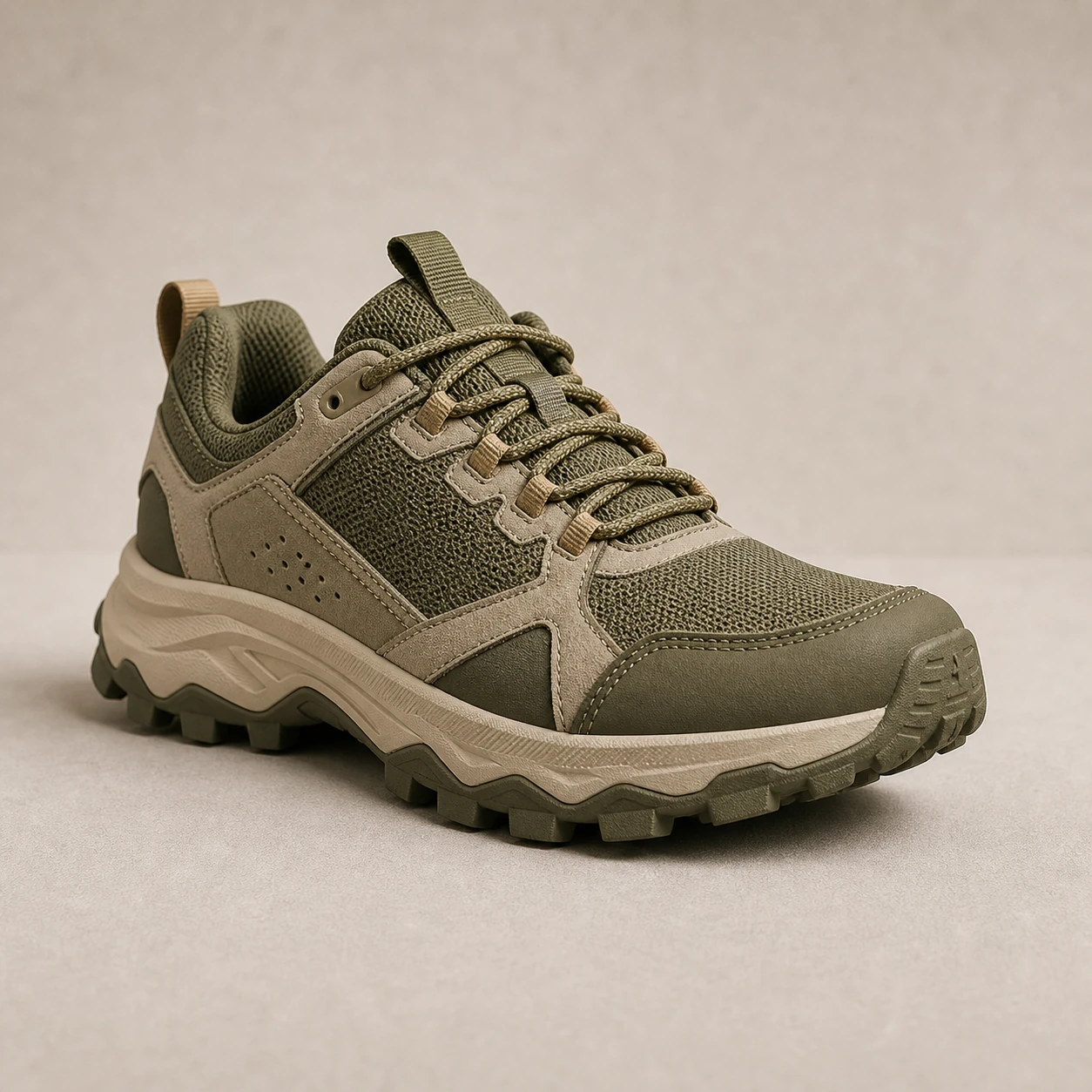 Realistic studio product card for Strade Trail Grip, a fictional footwear item.