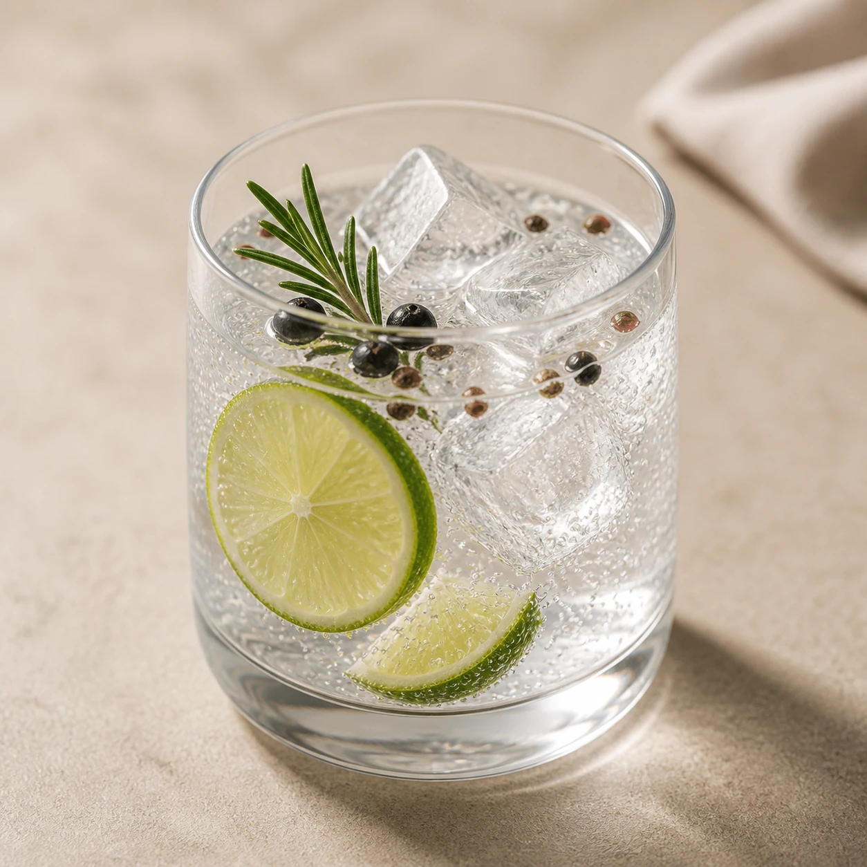 Realistic studio food card for Lyra Gin and Tonic, a fictional cocktail item.