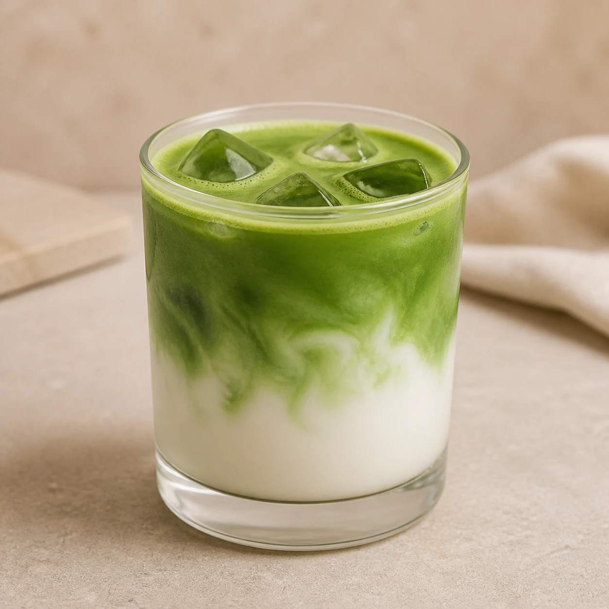Realistic studio food card for Mosha Matcha Latte, a fictional matcha item.