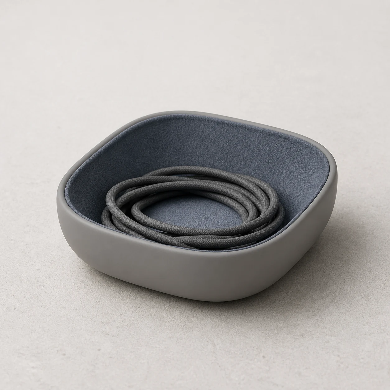 Realistic studio product card for Kavlori Mira Cable Nest, a fictional desk utility object.