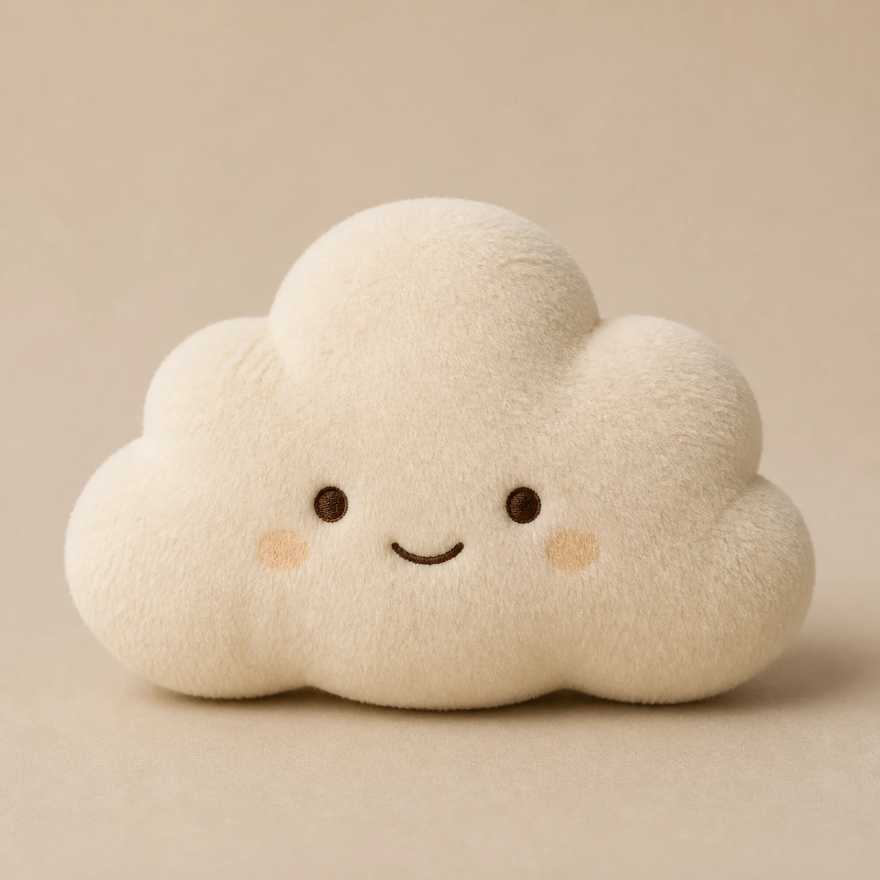 Realistic studio product card for Cloud Bun Plush, a fictional plush toy item.